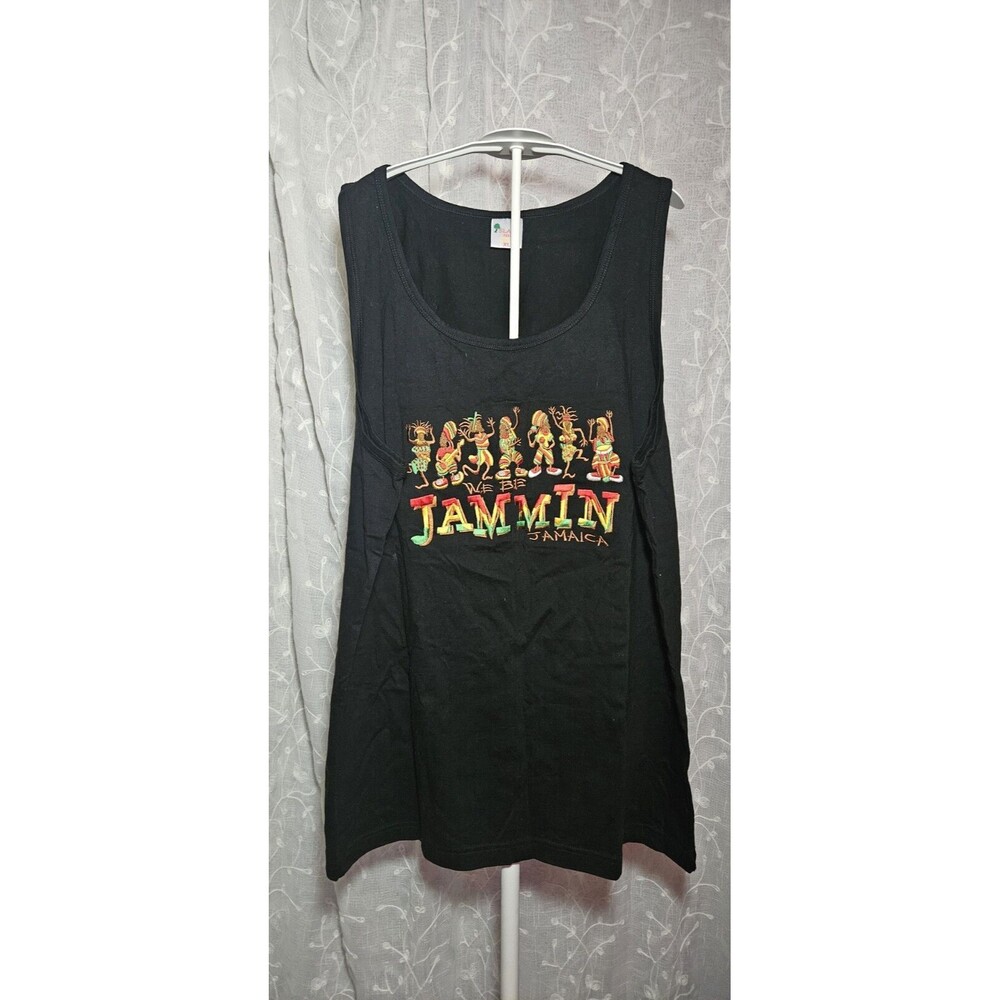 Vintage We Be Jammin Tank Top XL Jamaica Reggae Rasta Embroidered Black Beachy